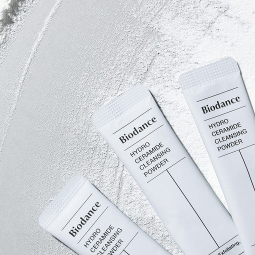 Biodance Hydro Ceramide Cleansing Powder sachet detail - niacinamide papain enzyme and ceramide cleanser