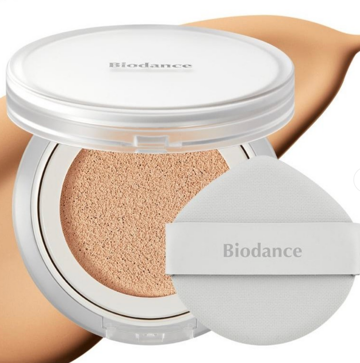 Biodance Pure Essence Cushion packaging and puff detail - no silicone no PEG no fragrance cushion