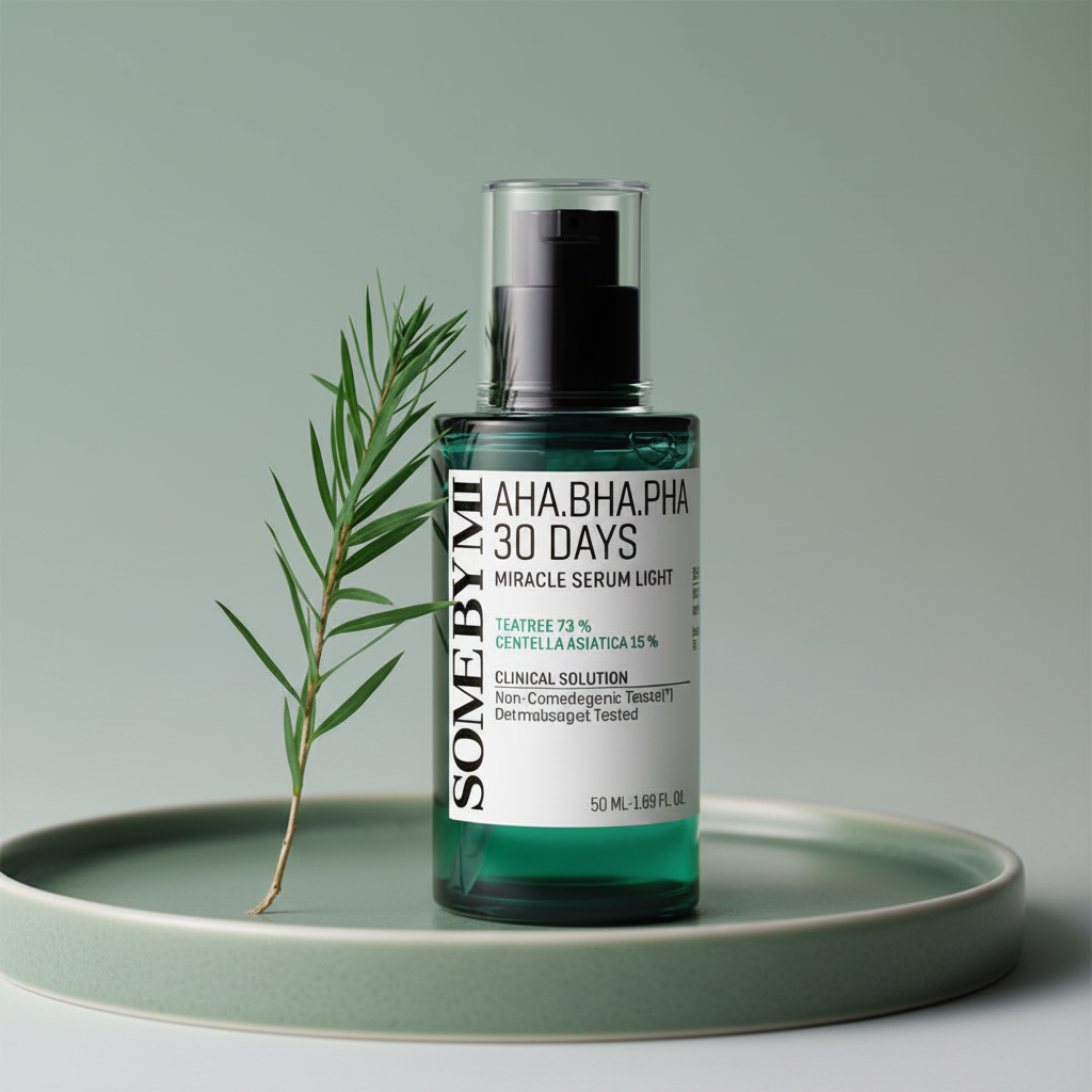 Some By Mi AHA BHA PHA 30 Days Miracle Serum lifestyle with tea tree branch