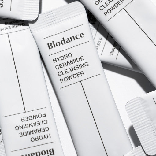 Biodance Hydro Ceramide Cleansing Powder sachet detail - niacinamide papain enzyme and ceramide cleanser