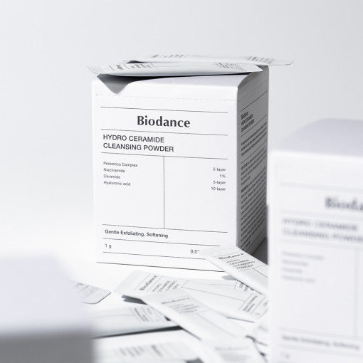 Biodance Hydro Ceramide Cleansing Powder sachet detail - niacinamide papain enzyme and ceramide cleanser