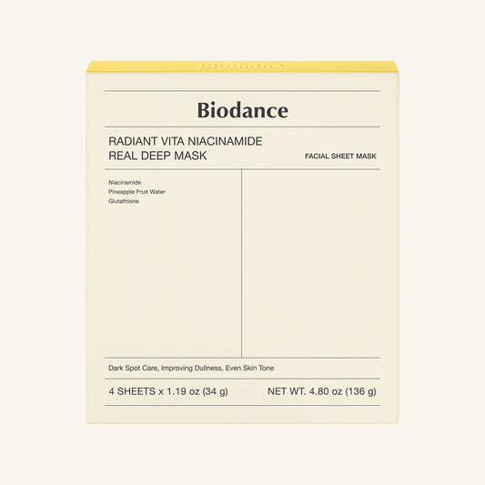 Biodance Radiant Vita Niacinamide Real Deep Mask 4 sheets pack - K-Beauty brightening sheet mask 